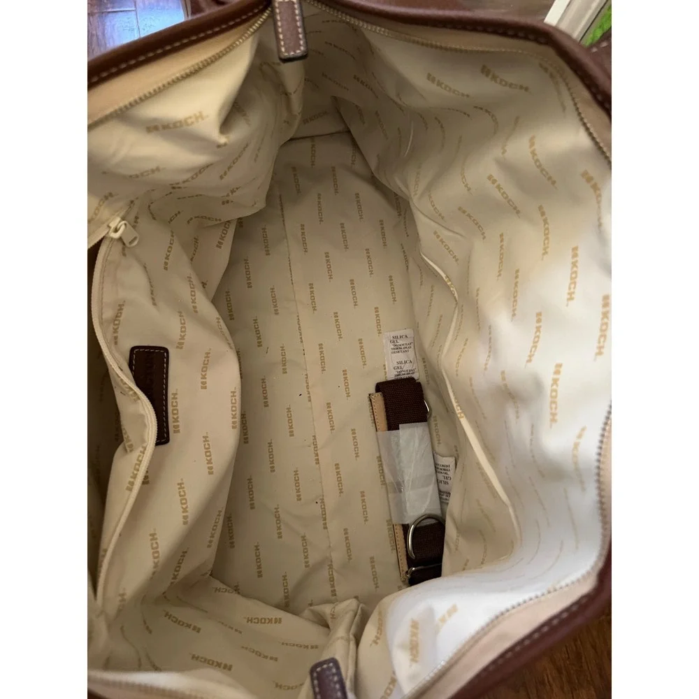 Barrington Koch Brown Pebble Leather Duffel Bag Weekender Travel Luggage Tag